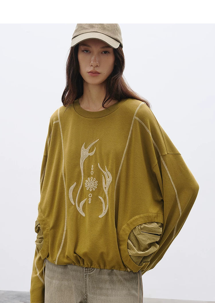 Color Block Crew Neck T-Shirt – Light Sporty Embroidered Patchwork Tee