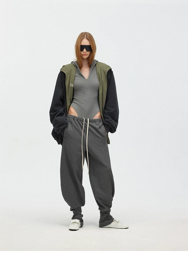 Hooded Stretch Knit Bodysuit with Hidden Zipper