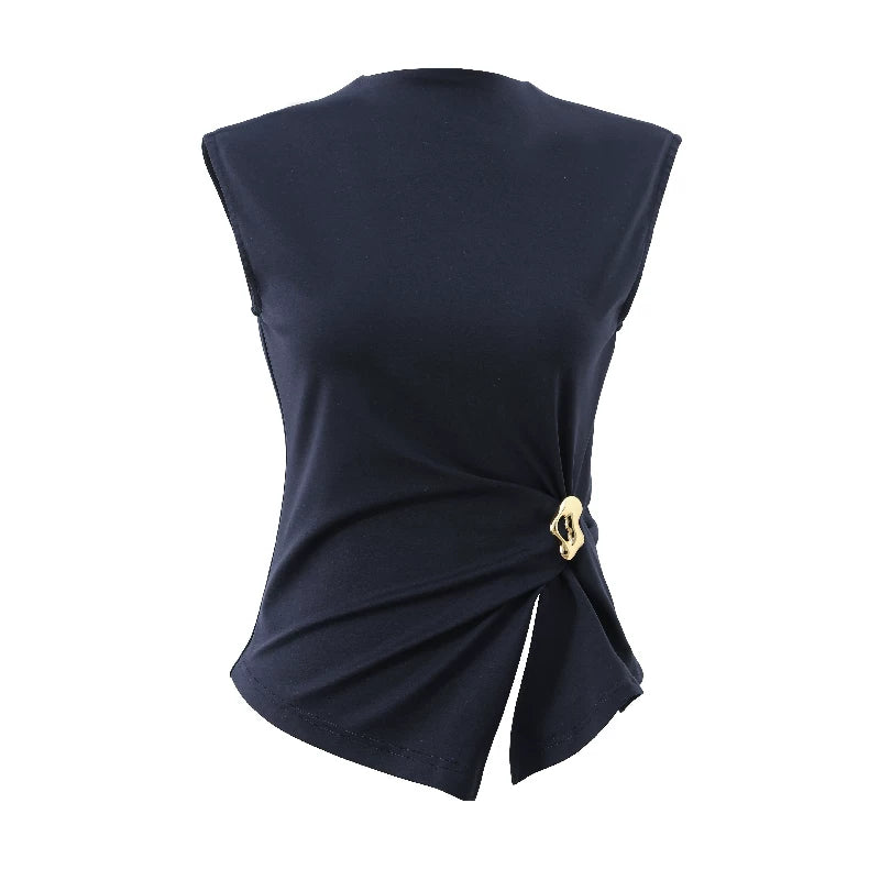 French-Inspired Slim-Fit Sleeveless Twist Top Set