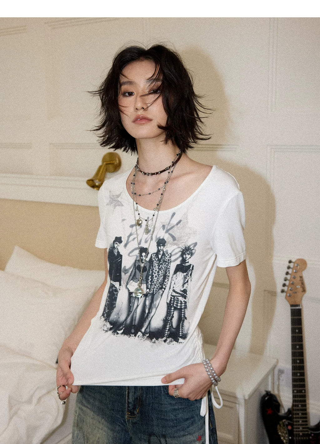 NANA Collaboration Portrait Graphic Drawstring Cropped T-Shirt