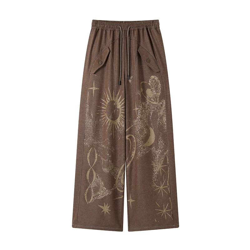 Retro Sun Print Loose Fit Casual Pants – Breathable Spring/Summer Trousers