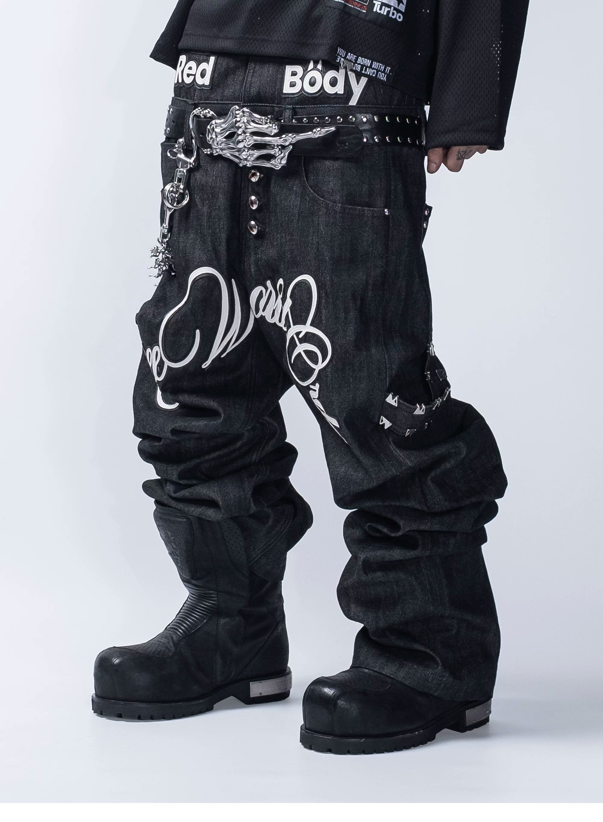 FVVO PunkFreeGuys Patch & Stud Pants
