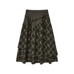 Patchwork Plaid Asymmetrical Drawstring Versatile Playful Maxi Skirt