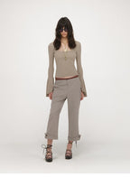U-Neck Bell Sleeve Fitted Long Sleeve Top