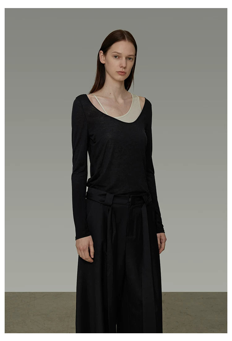 Asymmetric Faux Two-Piece Knit Top