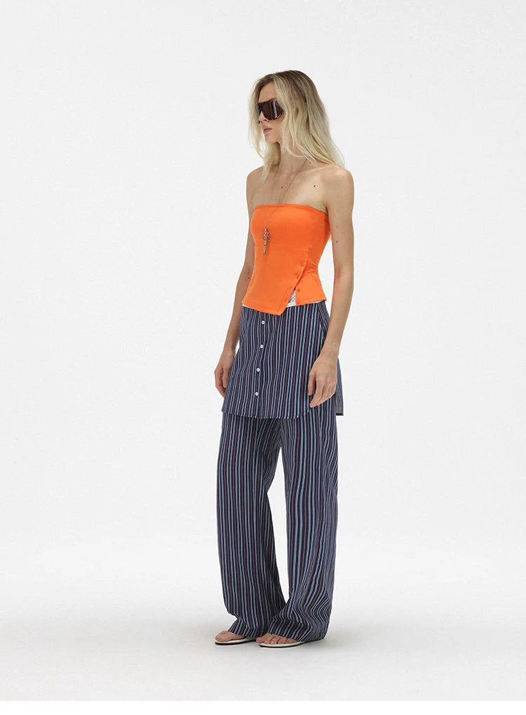 Asymmetric Button Slit Bandeau Top with Built-In Pads