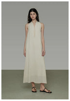 Halter Neck V-Neck Sleeveless A-Line Maxi Dress