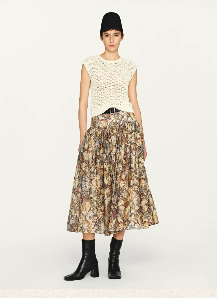 Mosaic Print Crinkle Pleated Midi Skirt Secondary image