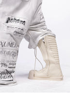 R/F White Architectural Round-Toe Platform Boots