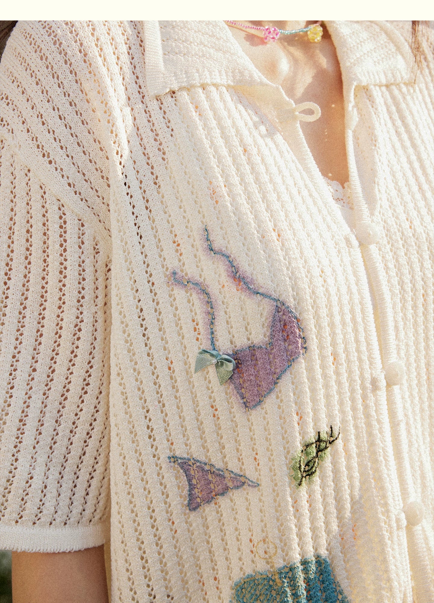 Knitted Openwork Vertical Stripe Loose Fit Shirt