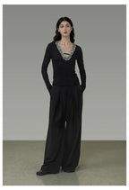 Black Tie-Waist Pleated Wide-Leg Pants