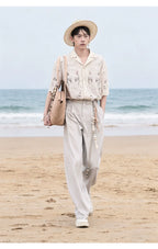 Cuban Collar Cutout Embroidered Shirt