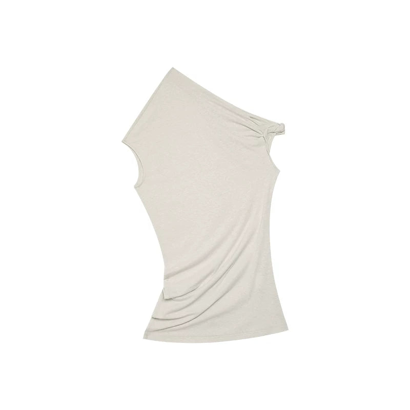 Summer Loose Casual One-Shoulder Asymmetrical Ruched T-Shirt