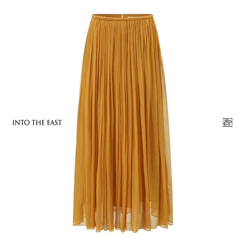 Mulberry Silk Pleated Midi Skirt