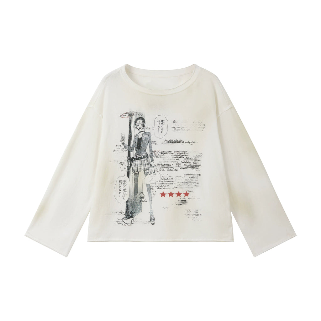 NANA Collaboration Vintage Loose Fit Graphic Long Sleeve T-Shirt