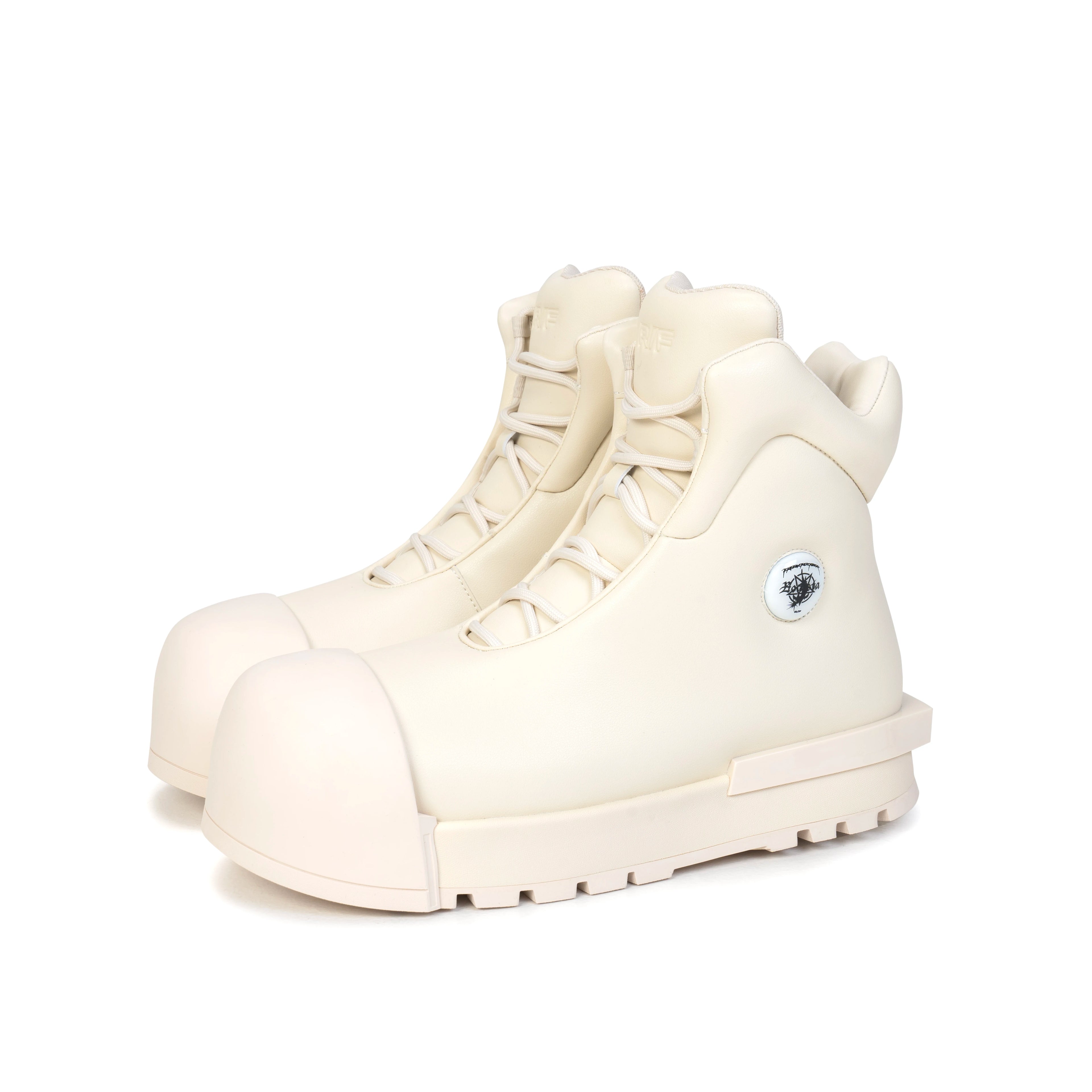 R/F White Architectural Round-Toe Platform Boots