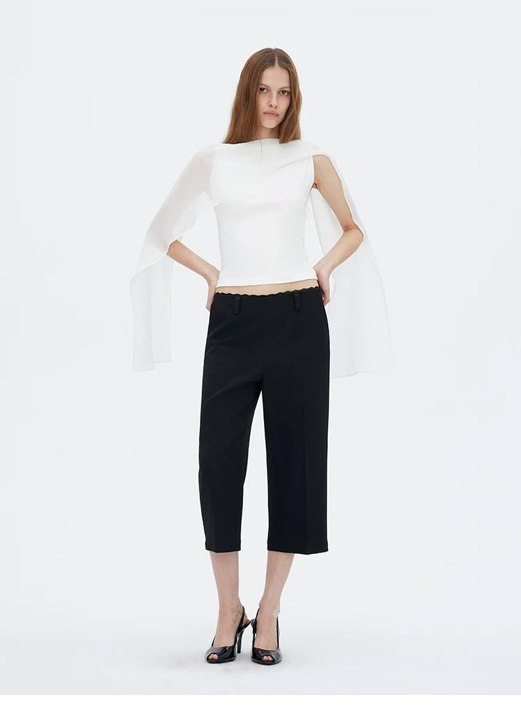 French Sheer Shawl Off-Shoulder Backless Top