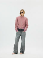 Vintage Washed Cropped Jacket with Plaid Lining