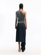 Asymmetric Ruched One-Shoulder Fitted T-Shirt