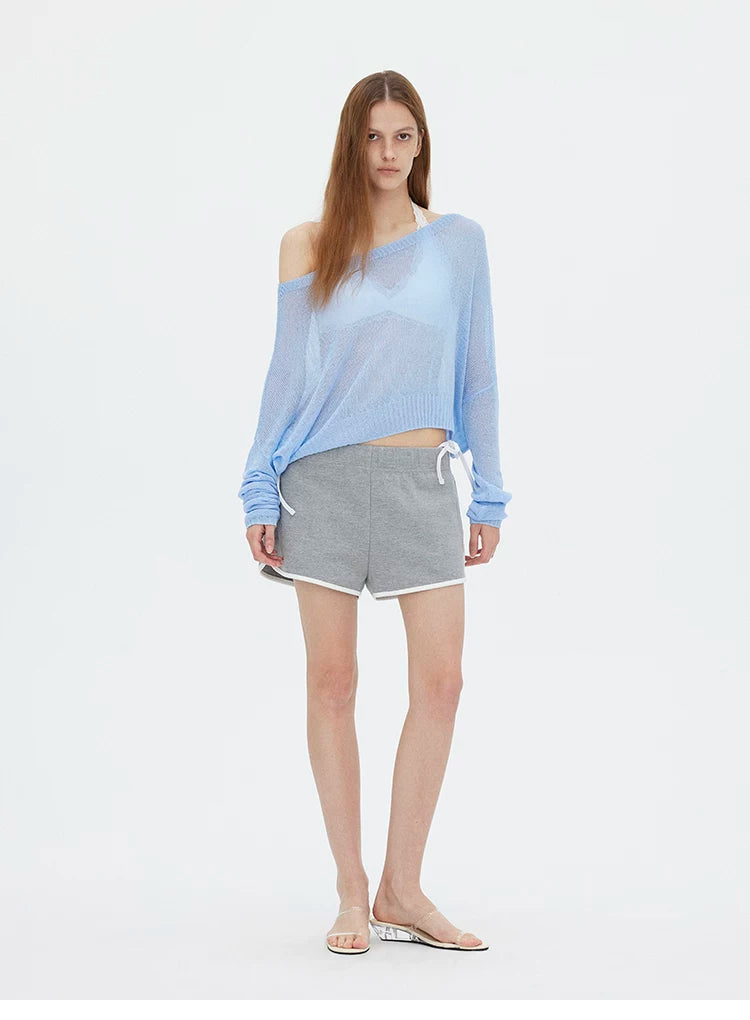 Asymmetric Shoulder Lyocell Linen Knit Cover-Up