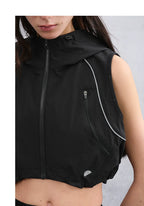 Women’s Summer Slim-Fit Cropped Hooded Functional Vest with Patchwork