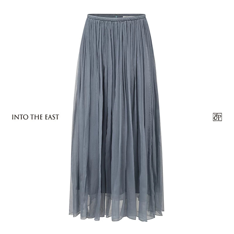 Mulberry Silk Pleated Midi Skirt