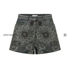 Vintage Printed Denim Shorts