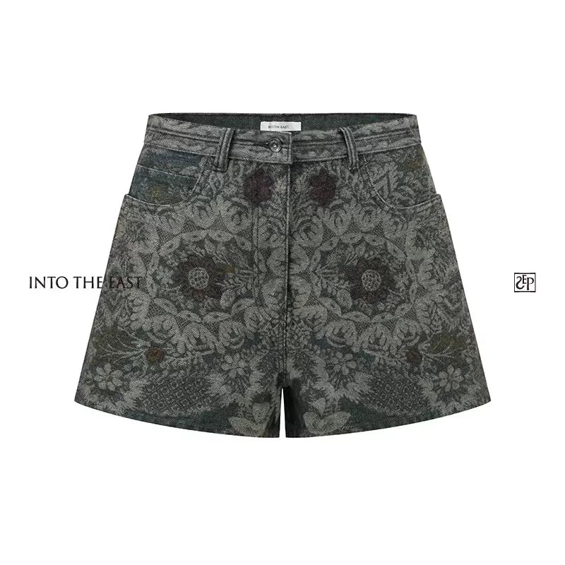Vintage Printed Denim Shorts