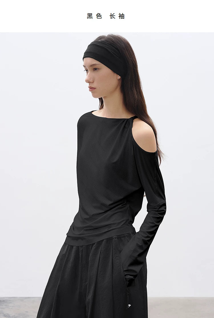 Slim Fit Round Neck Hollow Twist Knot Asymmetrical Hem T-Shirt