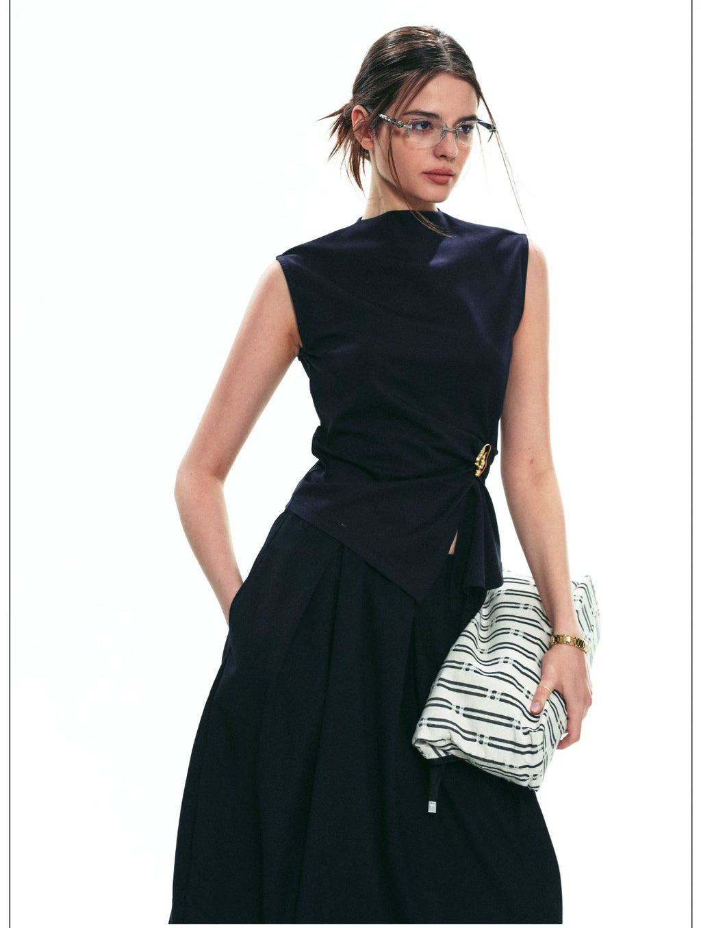 French-Inspired Slim-Fit Sleeveless Twist Top Set