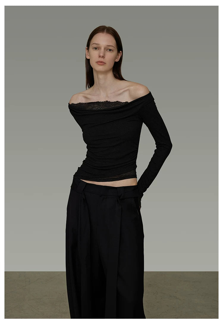 Lace Patchwork Off-Shoulder Knit Top