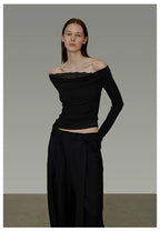 Lace Patchwork Off-Shoulder Knit Top