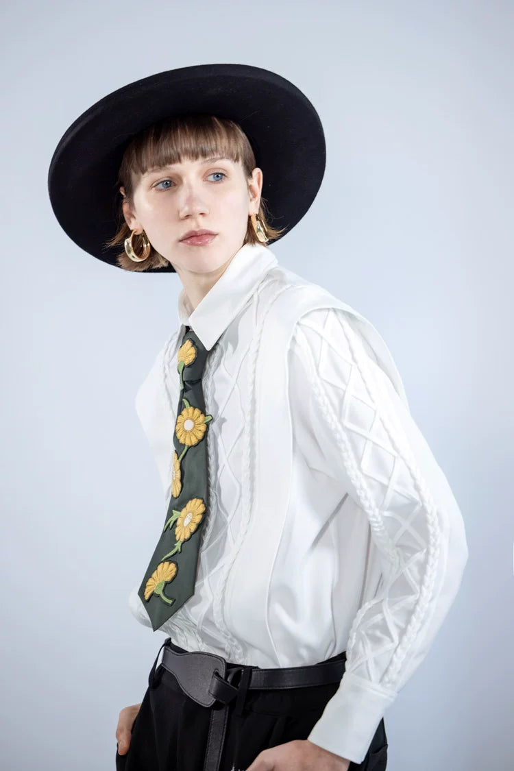 Vintage Handwoven Patchwork White Shirt