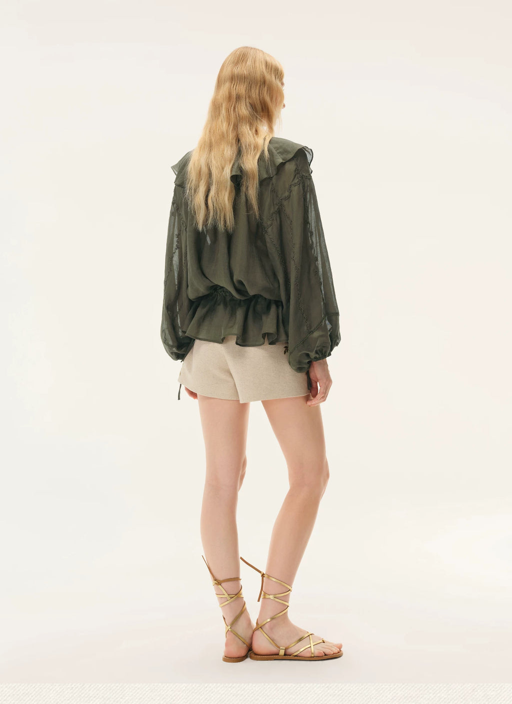 Embroidered Ruffle Collar Blouse