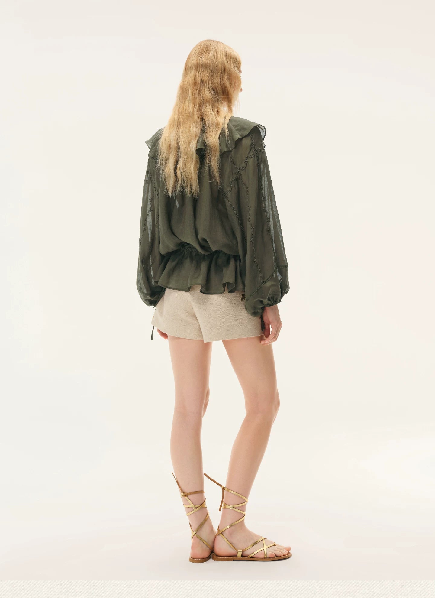 Embroidered Ruffle Collar Blouse