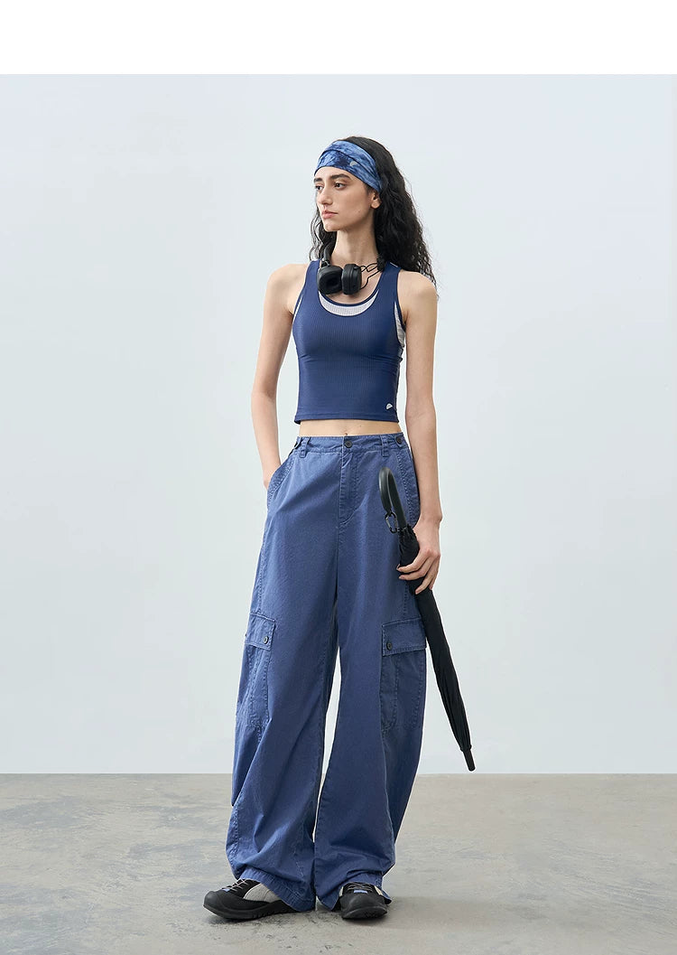 Loose Casual Textured Washed Curved Leg Pants