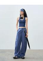 Loose Casual Textured Washed Curved Leg Pants