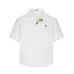 Chamomile Embroidered Asymmetrical Collar Short Sleeve Shirt