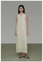 Halter Neck V-Neck Sleeveless A-Line Maxi Dress