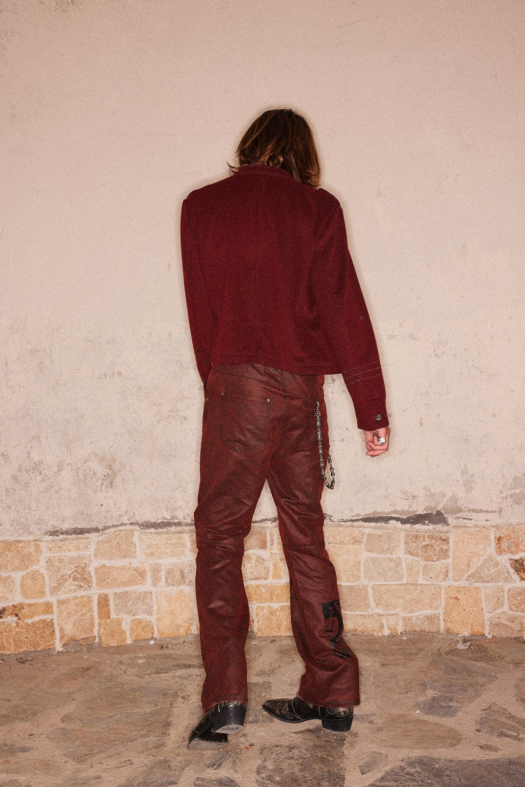 Printed Coated Bootcut Jeans