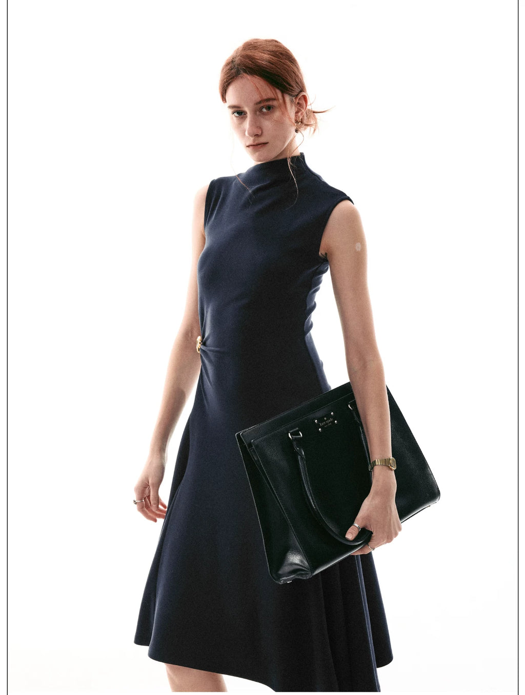 French Style Sleeveless Knot Detail Casual Work Dress