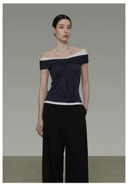 Contrast Color Off-Shoulder T-Shirt