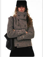 French-Inspired Double-Breasted Wool Twill Cropped Jacket