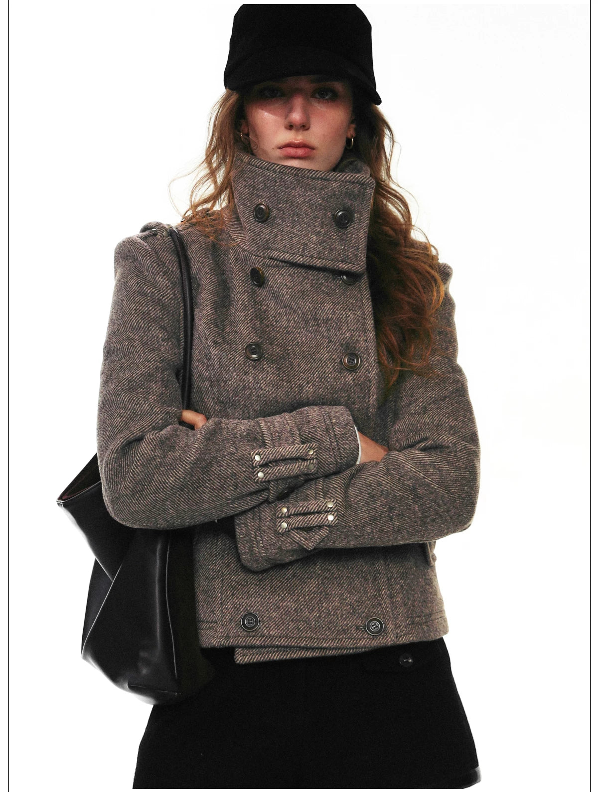 French-Inspired Double-Breasted Wool Twill Cropped Jacket