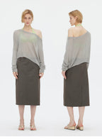 Asymmetric Shoulder Lyocell Linen Knit Cover-Up
