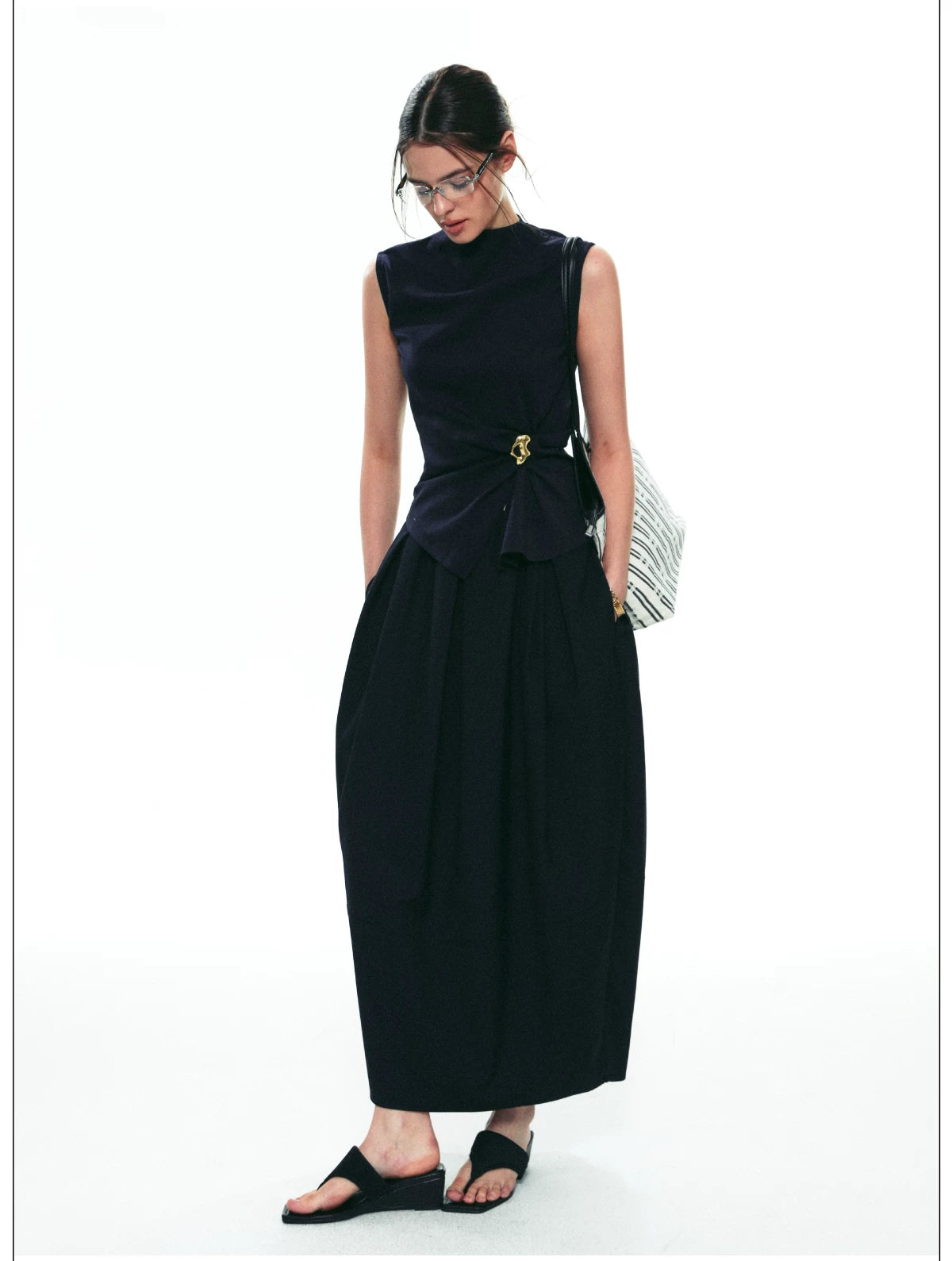 French-Inspired Slim-Fit Sleeveless Twist Top Set