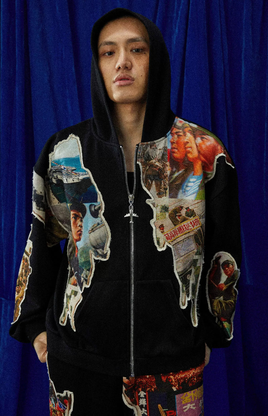 TENXTEN 650g Heavyweight Irregular Print Applique Sweatshirt