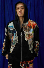 TENXTEN 650g Heavyweight Irregular Print Applique Sweatshirt