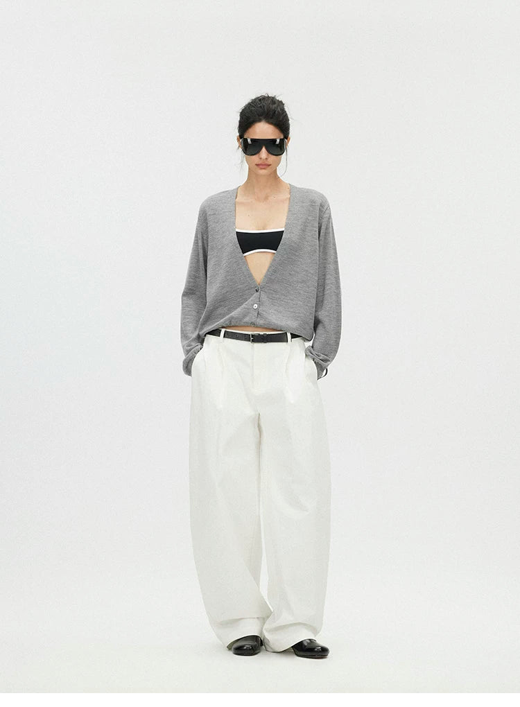 Deep V-Neck 100% Merino Wool Lightweight Cardigan