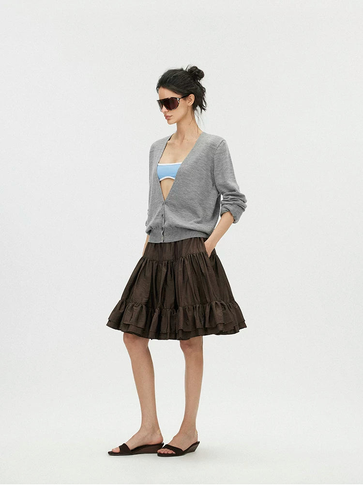 Layered Voluminous Taffeta Midi Skirt